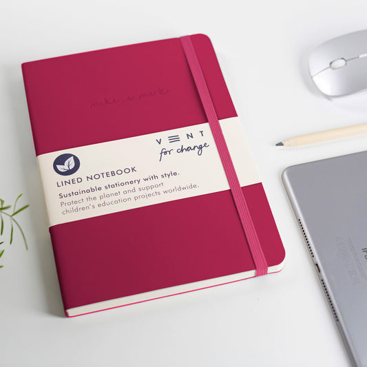 RECYCLED LEATHER 'MAKE A MARK' A5 NOTEBOOK | RASPBERRY PINK