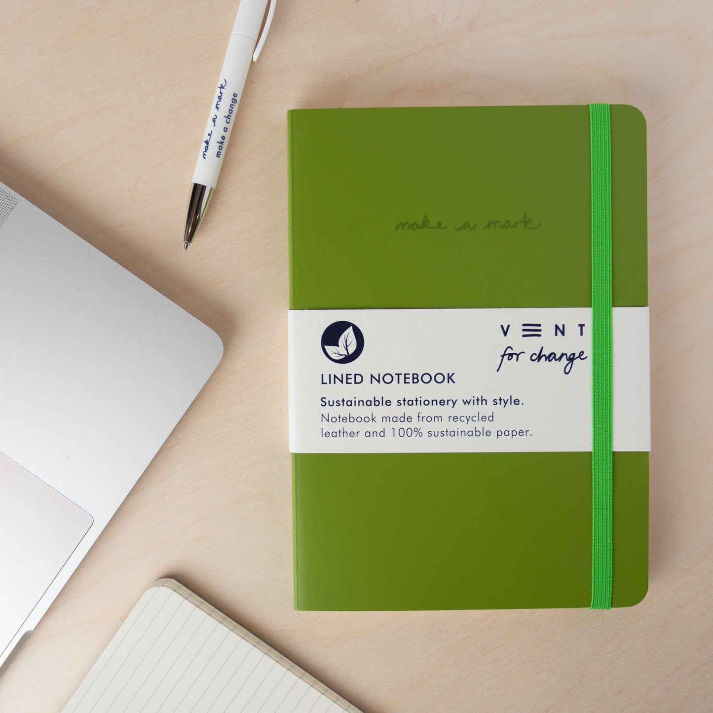 RECYCLED LEATHER 'MAKE A MARK' A5 NOTEBOOK | GREEN