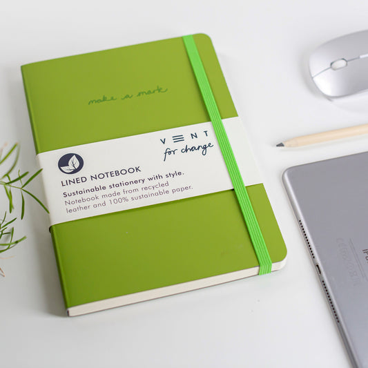 RECYCLED LEATHER 'MAKE A MARK' A5 NOTEBOOK | GREEN