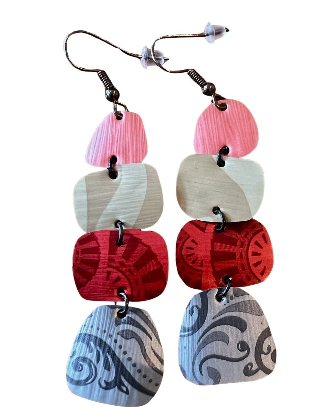 HANDCRAFTED STATEMENT EARRINGS | RED, GOLD + GREY SHADES
