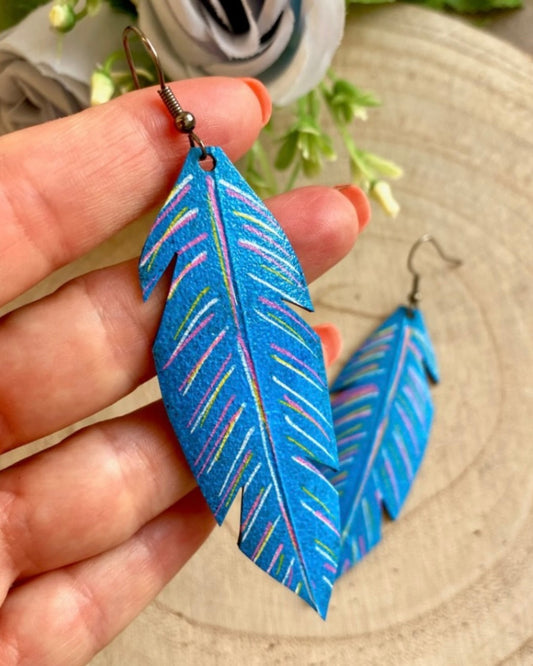 HANDCRAFTED STATEMENT EARRINGS | BLUE LEAF (SMALL)