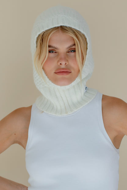 ALPACA BALACLAVA FITTED HOOD | WHITE