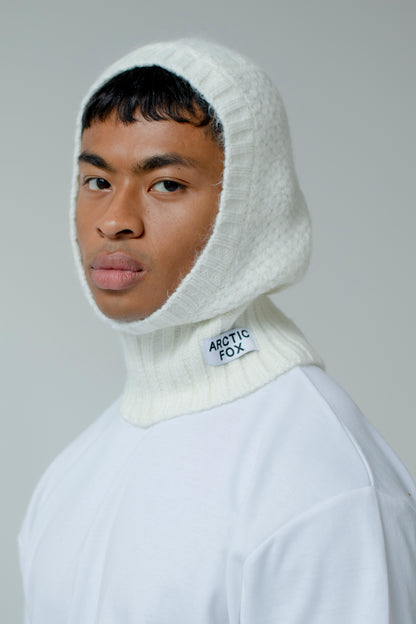 ALPACA BALACLAVA FITTED HOOD | WHITE