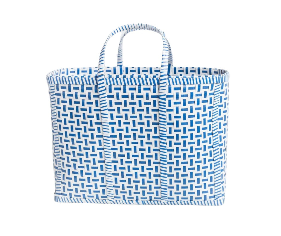 UPCYCLED MAYANMAR BASKET | BLUE + WHITE