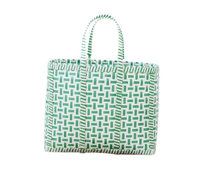 UPCYCLED MAYANMAR BASKET | GREEN + WHITE