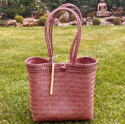 WOVEN BEACH/TOTE BAG | MAROON (LONG STRAPS)