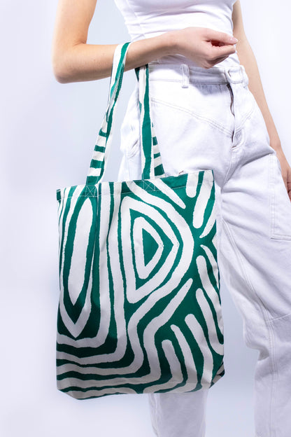 TOTE | GREEN + CREAM LINES