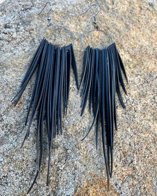 EARRINGS CRAFTED FROM INNER TUBES  | LONG BLACK STATEMENT