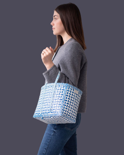 UPCYCLED MAYANMAR BASKET | BLUE + WHITE