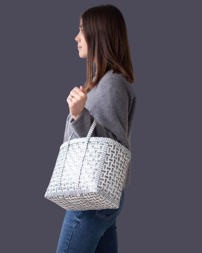 UPCYCLED MAYANMAR BASKET | GREY + WHITE