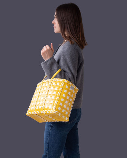 UPCYCLED MAYANMAR BASKET | YELLOW + WHITE